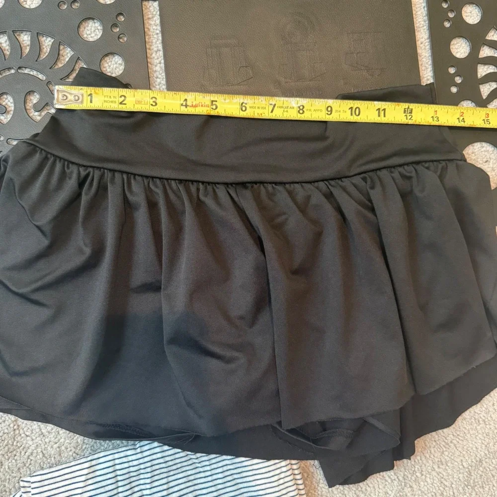 Womens Black Ruffle Swim Skirt Shorts Wide Waistband Size Medium Made in USA